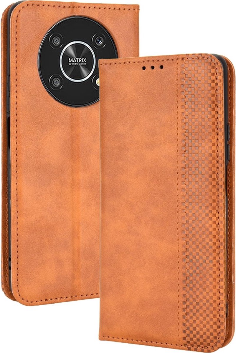 Mobigear Telefoonhoesje geschikt voor HONOR Magic 4 Lite Hoesje | Mobigear Sensation Bookcase Portemonnee | Pasjeshouder voor 3 Pasjes | Telefoonhoesje voor Pinpas / OV Kaart / Rijbewijs - Bruin