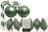 Kerstversiering kunststof kerstballen salie groen 6-8-10 cm pakket van 50x stuks - Kerstboomversiering