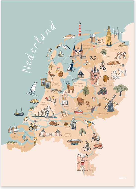 Foto: Nederland provincies poster hoofdsteden cultuur en natuur