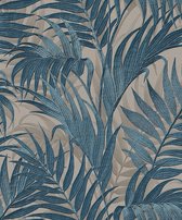 Duch Wallcoverings - Grace Tropical palm leaf petrol/beige - vliesbehang - 10m x 53cm - GR322108