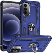 Magnetisch Hoesje Geschikt voor Motorola Moto G52 | Kickstand Back Cover met Standaard | Telefoonhoesje met Ring | Beschermhoes met Magneet voor Auto Houder Blauw