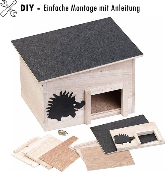 Maison Hérisson Wildlife Home - Bois Pin Avec Toit Penté - Protection Prédateurs Et Intempéries - 33x22x25cm