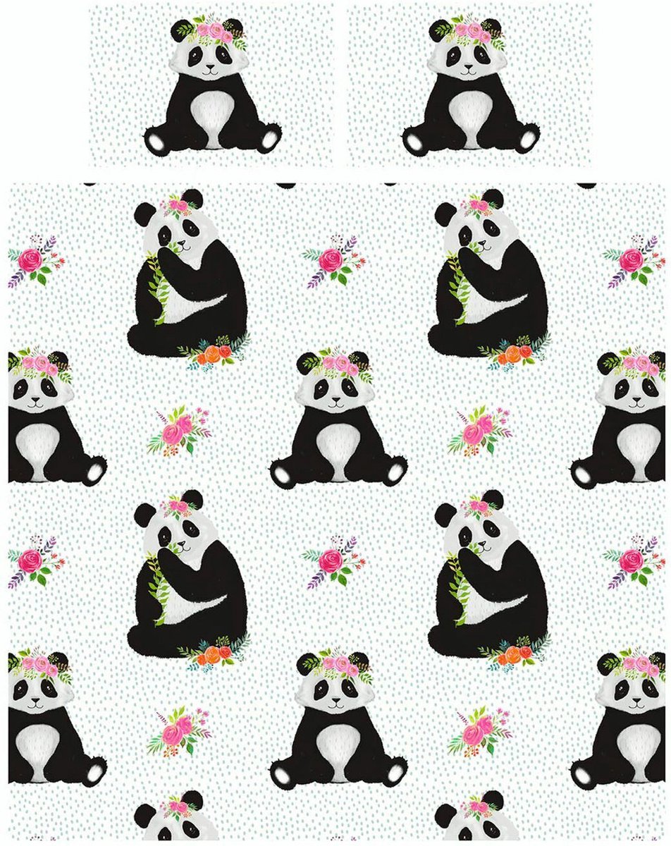 Pandabeer tweepersoons dekbedovertrek - 200 x 200 cm. - Panda dekbed