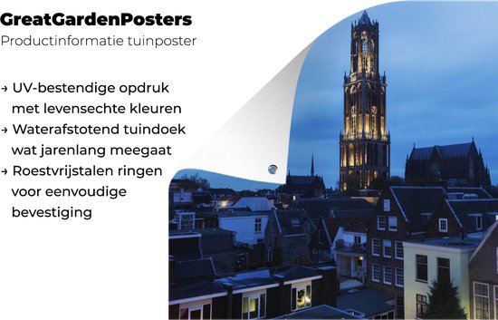 Affiche de jardin La tour Dom illuminée le soir à Utrecht - 120x90 cm