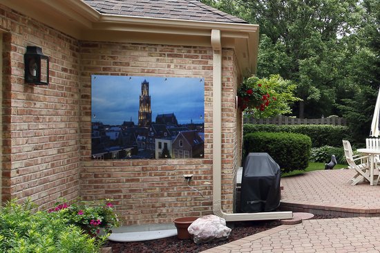 Affiche de jardin La tour Dom illuminée le soir à Utrecht - 120x90 cm