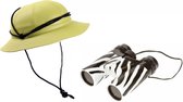 Kinder verkleedkleding set safari - 1x tropenhelm en 1x verrekijker