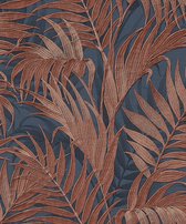 Duch Wallcoverings - Grace Feuille de palmier Tropical bleu/cuivre - papier peint intissé - 10m x 53cm - GR322109