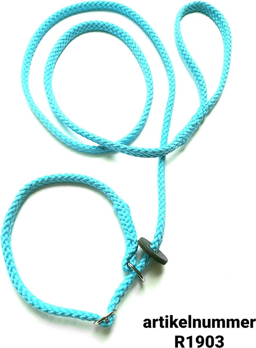 Abany quality design - 5 mtr babyblauw - jachtlijn - dubbele stop - retrieverlijn - wandelhoofdstel - lijn leiband met halsband - sliplijn met stop – half slip - puppylijn - vanglijn - mantrailing - 1R1903