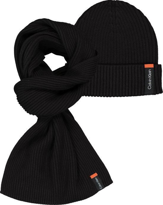 Calvin Klein beanie en sjaal - unisex muts en sjaal - zwart met cK logo -  Maat: One size | bol.com