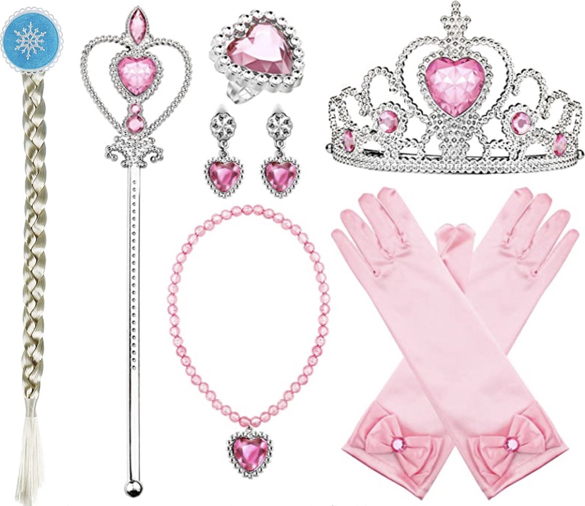 URAQT kostuum kinderen meisjes, 9-delige set jurk kinderen met kroon diadeem handschoenen toverstaf voor Kerstmis verkleedkleding carnaval Halloween verjaardagsfeestje