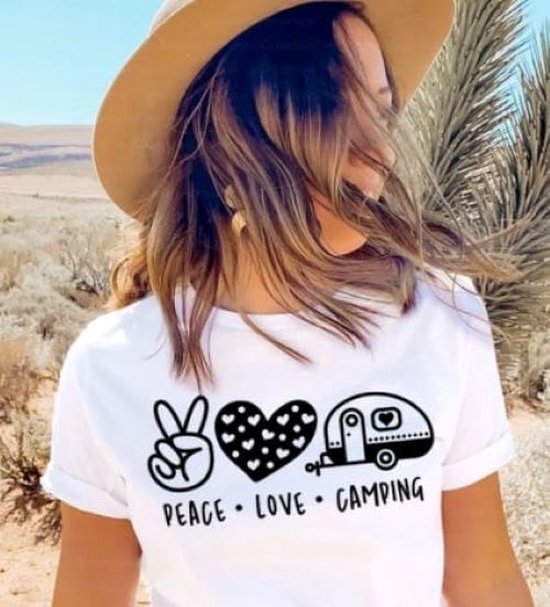 Tshirt - Peace Love Camping - Maat M - Wit - Camping - Unisex