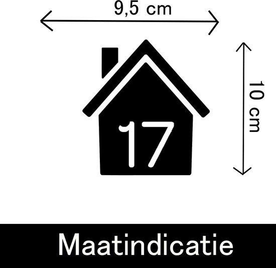 Maatindicatie: huisvorm met cijfer 17, breedte 9,5 cm, hoogte 10 cm.