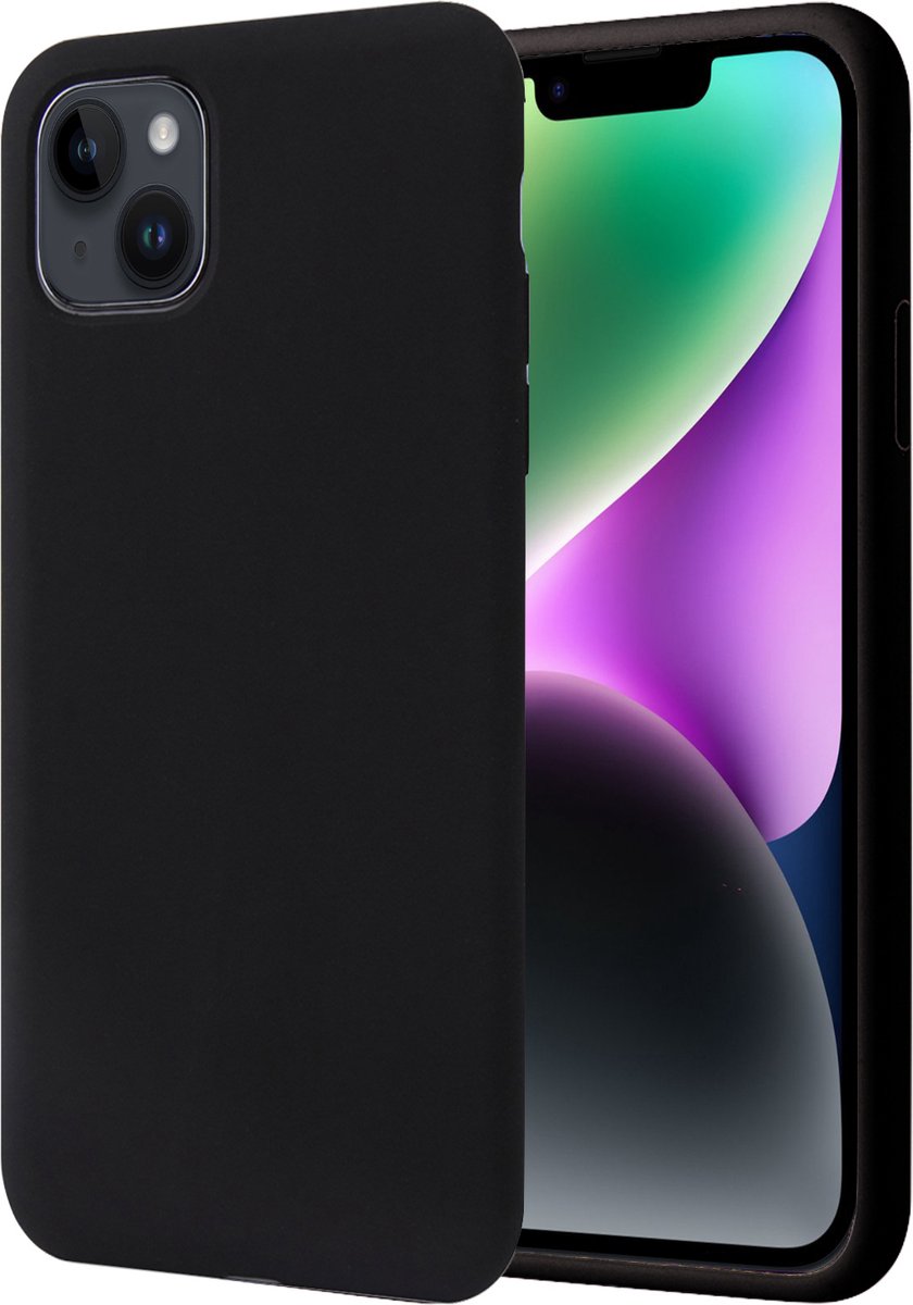 Hoesje geschikt voor iPhone 14 Plus - Matte Back Cover Microvezel Siliconen Case Hoes Zwart