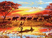Peinture Par Numéros – Afrique-Éléphants – Avec Cadre – 40x50 cm-incl. peinture et pinceaux-peinture par numéro