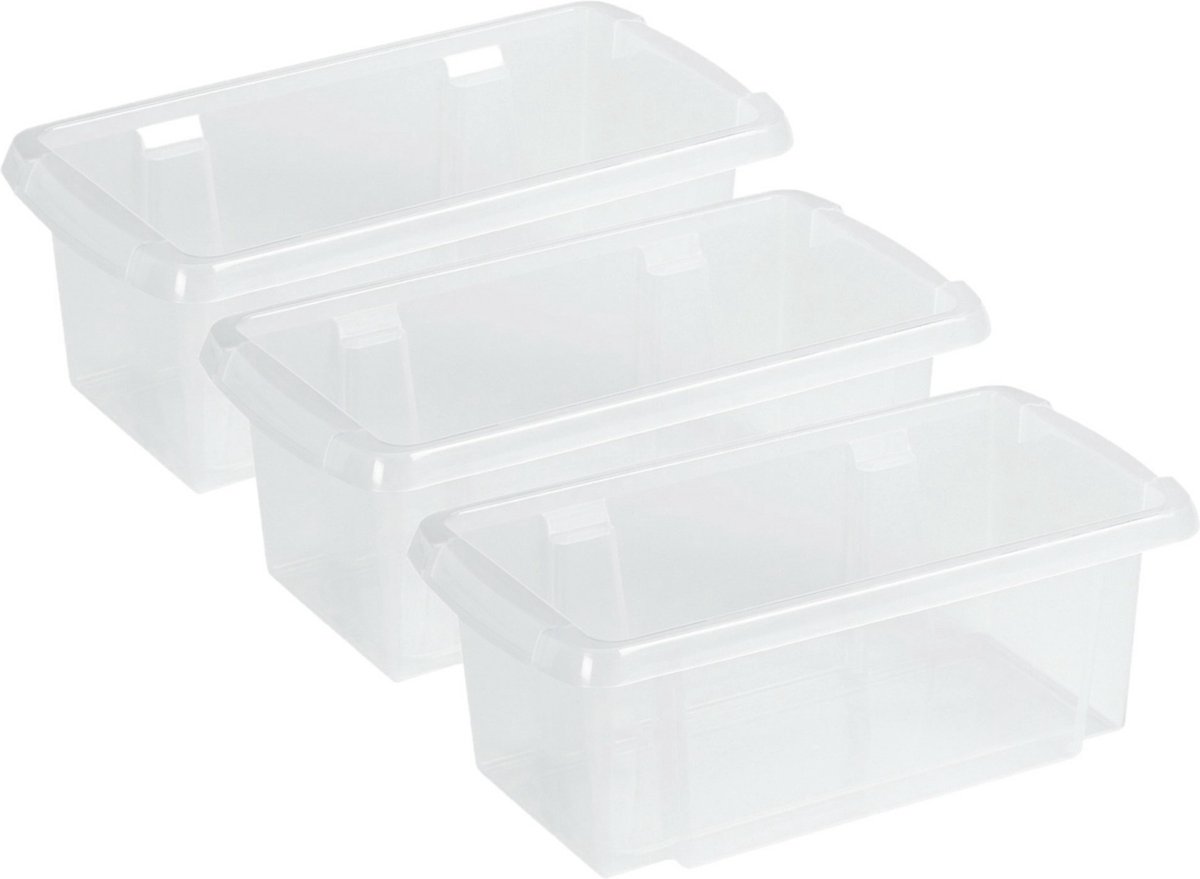 Sunware Opslagbox Nesta - 3x - kunststof - 7L - transparant - 38 x 21 x 14 cm - stapelbaar