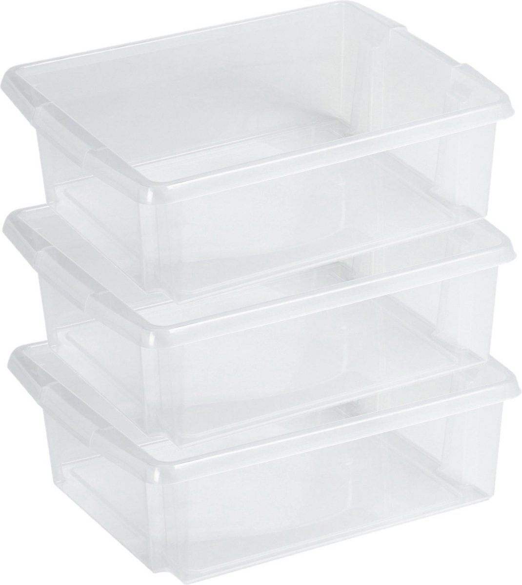 Sunware Opslagbox Nesta - 3x - kunststof - 17L - transparant - 45 x 36 x 14 cm - stapelbaar