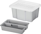 Sunware opslagbox kunststof 24 liter lichtgrijs 42 x 33 x 22 cm met deksel en organiser tray