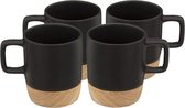 Tasses à café/tasses à thé - 8 pièces - faïence - noir - 120 ml - dessous de verre en bambou