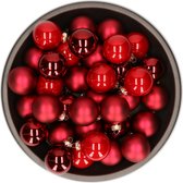 Kerstballen - glas - 36x stuks - rood en donkerrood - 6 cm