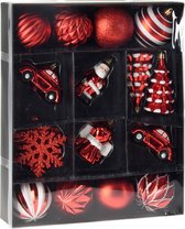 20x stuks kerstballen en kersthangers figuurtjes rood kunststof