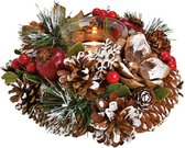 Kaarsenhouder ornament - bruin/rood - hout - 18 cm - kaarsjes branden tafel decoratie