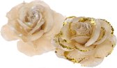 2x stuks decoratie bloemen rozen goud op clip 9 cm