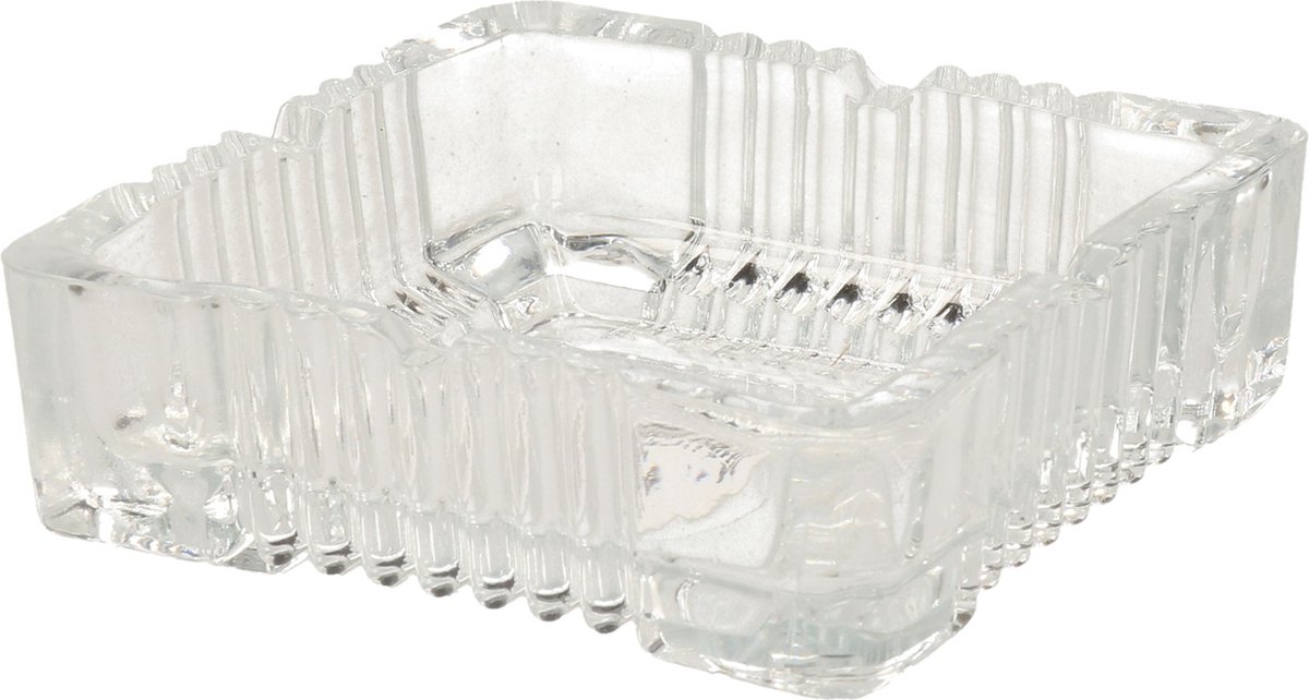 Goedkoopste Home & Styling Asbak - vierkant - gedecoreerd glas - transparant - 10 x 10 x 4 cm