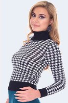 Voodoo Vixen - Black And White Houndstooth Rollneck Sweater/trui - L - Multicolours