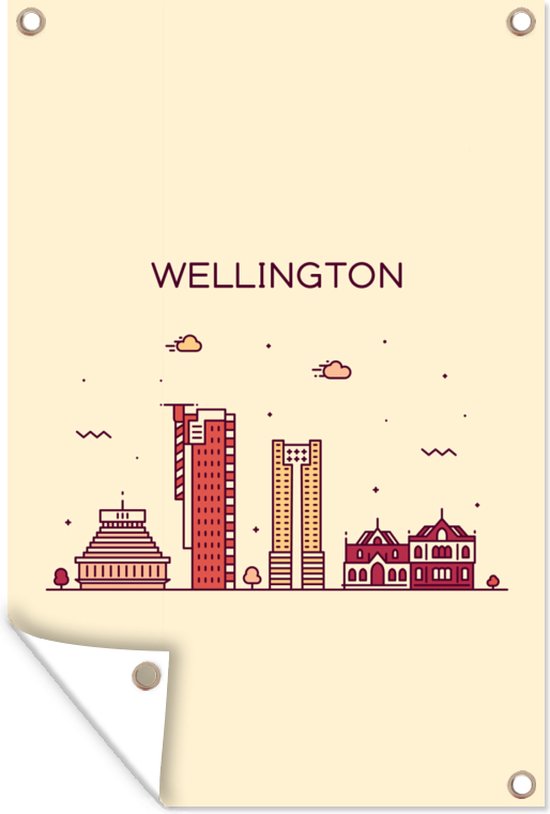 Muurdecoratie Wellington - Skyline - Nieuw-Zeeland - 120x180 cm - Tuinposter - Tuindoek - Buitenposter
