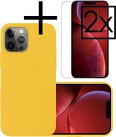 Hoes Geschikt voor iPhone 14 Pro Hoesje Cover Siliconen Back Case Hoes Met 2x Screenprotector - Geel