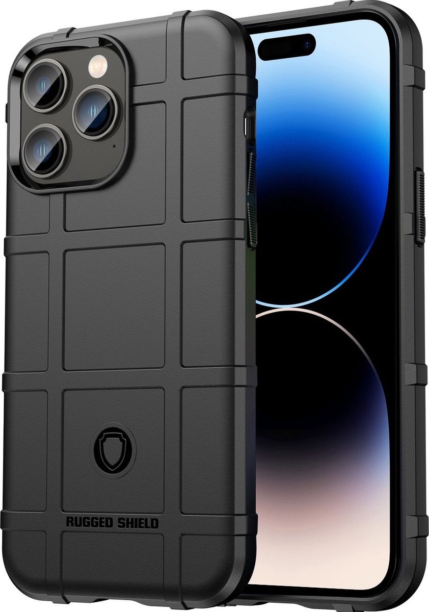 Mobigear Hoesje geschikt voor Apple iPhone 14 Pro Max Telefoonhoesje Flexibel TPU | Mobigear Rugged Shield Backcover Shockproof | Schokbestendig iPhone 14 Pro Max Telefoonhoesje | Anti Shock Proof - Zwart