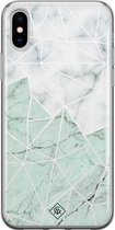 Casimoda® hoesje - Geschikt voor iPhone Xs Max - Marmer Mint Mix - Siliconen/TPU telefoonhoesje - Backcover - Marmer - Mint