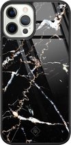 Casimoda® hoesje - Geschikt voor iPhone 12 Pro - Marmer Zwart - Luxe Hard Case Zwart - Backcover telefoonhoesje - Zwart