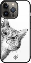 Casimoda® hoesje - Geschikt voor iPhone 13 Pro - Peekaboo - Luxe Hard Case Zwart - Backcover telefoonhoesje - Wit