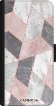 Casimoda® bookcase - Geschikt voor iPhone 11 Pro - Hoesje met pasjeshouder - Stone grid marmer / Abstract marble - Roze - Kunstleer