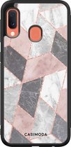 Casimoda® hoesje - Geschikt voor Samsung Galaxy A20e - Stone grid marmer / Abstract marble - Zwart TPU Backcover - Geometrisch patroon - Roze