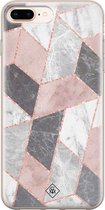 Casimoda® hoesje - Geschikt voor iPhone 8 Plus - Stone grid marmer / Abstract marble - Siliconen/TPU telefoonhoesje - Backcover - Geometrisch patroon - Roze