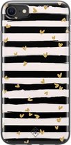 Casimoda® hoesje - Geschikt voor iPhone SE (2020) - Hart Streepjes - Siliconen/TPU telefoonhoesje - Backcover - Gestreept - Zwart