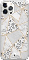 Casimoda® hoesje - Geschikt voor iPhone 12 Pro Max - Stone & Leopard Print - Siliconen/TPU telefoonhoesje - Backcover - Luipaardprint - Bruin/beige