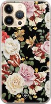 Casimoda® hoesje - Geschikt voor iPhone 13 Pro Max - Bloemen flowerpower - Siliconen/TPU telefoonhoesje - Backcover - Bloemen - Zwart