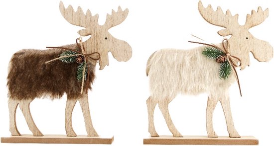 Kerstdecoratie - Set van Twee Rendieren - Offwhite & Brown