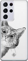 Casimoda® hoesje - Geschikt voor Samsung S21 Ultra - Peekaboo - Backcover - Siliconen/TPU - Zwart