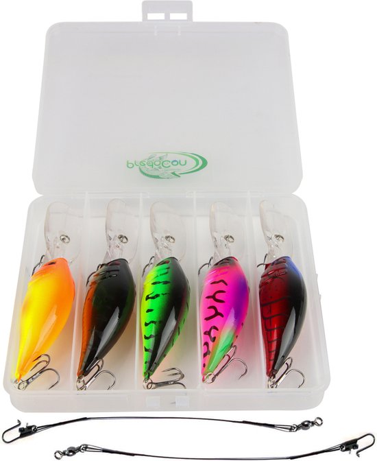 Kunstaas Deep Dive Crankbait Set met Stalen onderlijnen - 8-delig - 12.5cm - 20.5g - Roofvissen - Pluggen Set voor Snoek, Baars & Roofblei van Qfish. — afbeelding 3