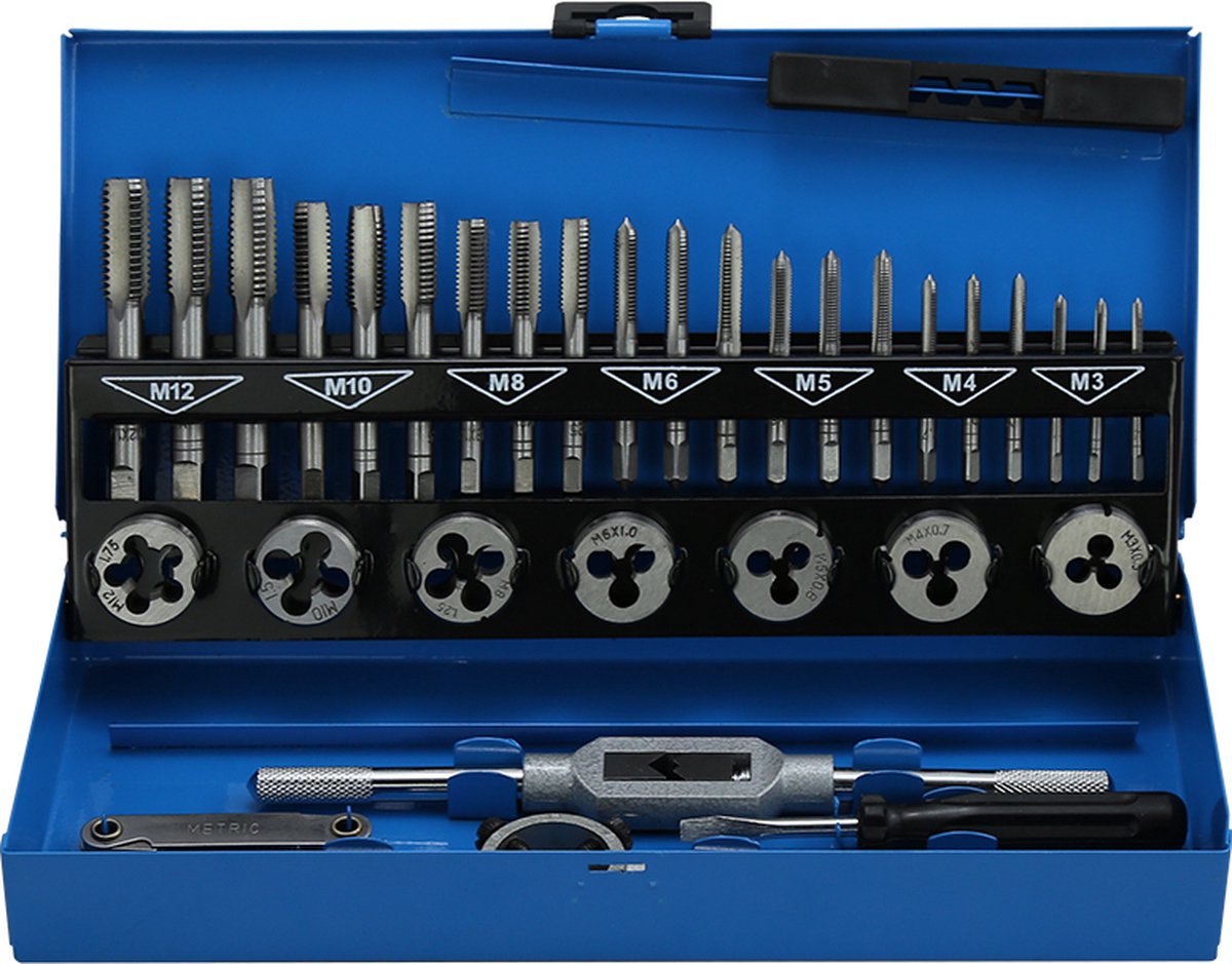 32Delige Metrische Tap en Gereedschapsset. Taps Toelopende & Plug