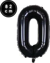 Fienosa Cijfer Ballonnen nummer 0 - Zwart Kleur - 82 cm - 10 - 20 - 30 - 40 - 50 - 60 - 70 - 80 - 90 - 100
