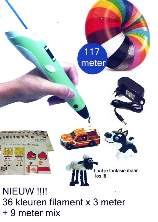 3D Pen XXL set - Inclusief 117 Meter Filament in 36 kleuren