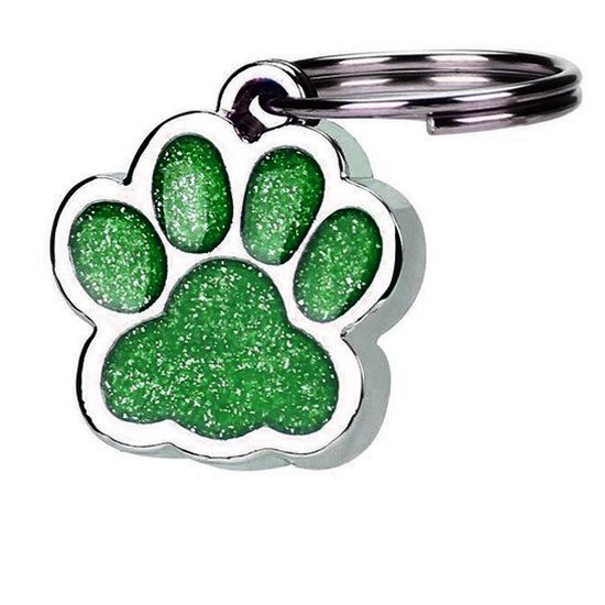 Hanger hondenpootje donker groen en zilver met glitter 15x20 mm met ring