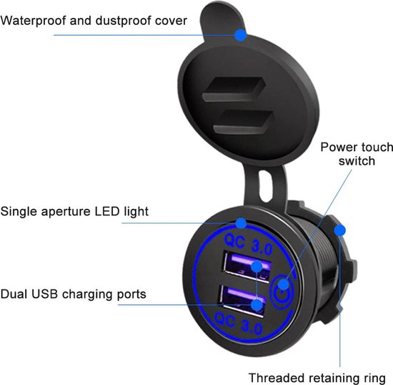 Procar® PUSB1QC-R Chargeur USB double charge Quick avec