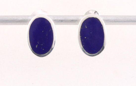 Ovale zilveren oorstekers met lapis lazuli