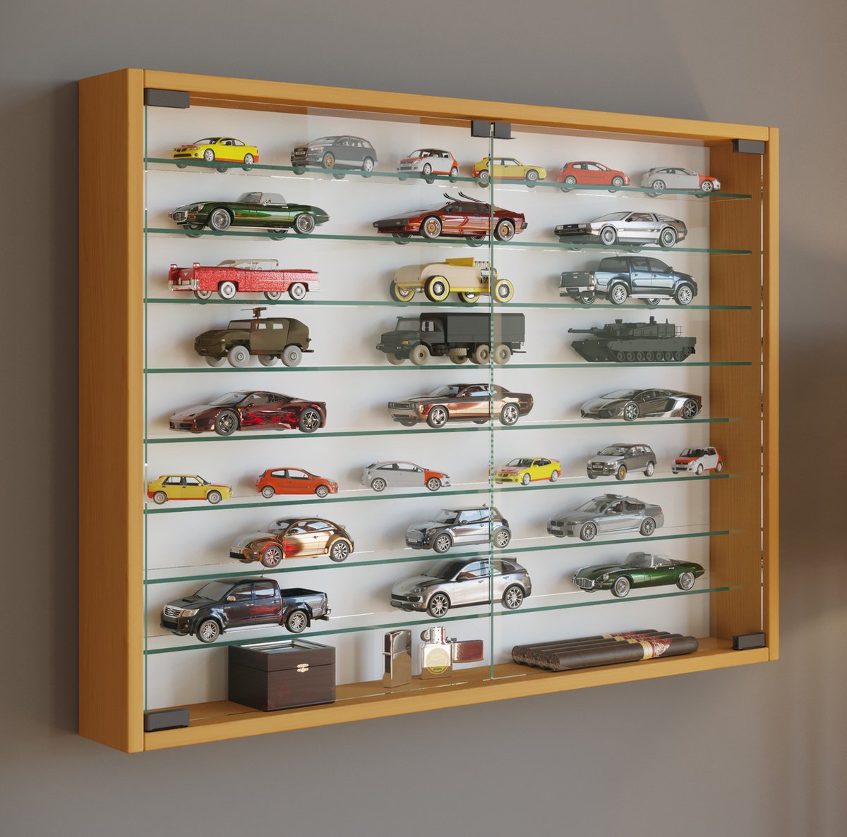 VCM Mandosa M Vitrine Murale Verre 40x60x10 Cm - 4 Étages - Rangement Collection Décoration - Noir